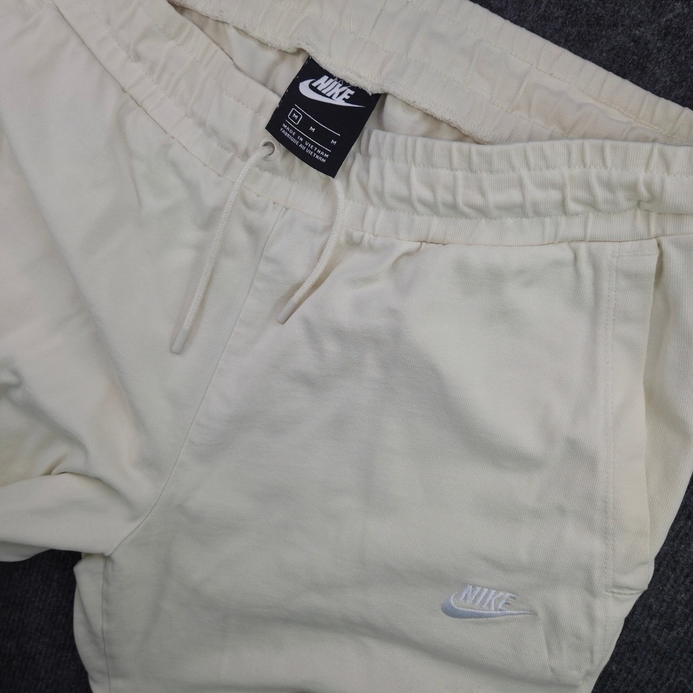 Nike Sweatpants Womens Medium Cream Cotton Wide Leg Cropped Athleisure‎ Joggers